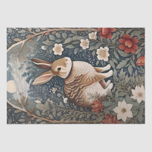 Elegant Rabbit Framed By Flowers and Leaves Tissue Paper (Front)