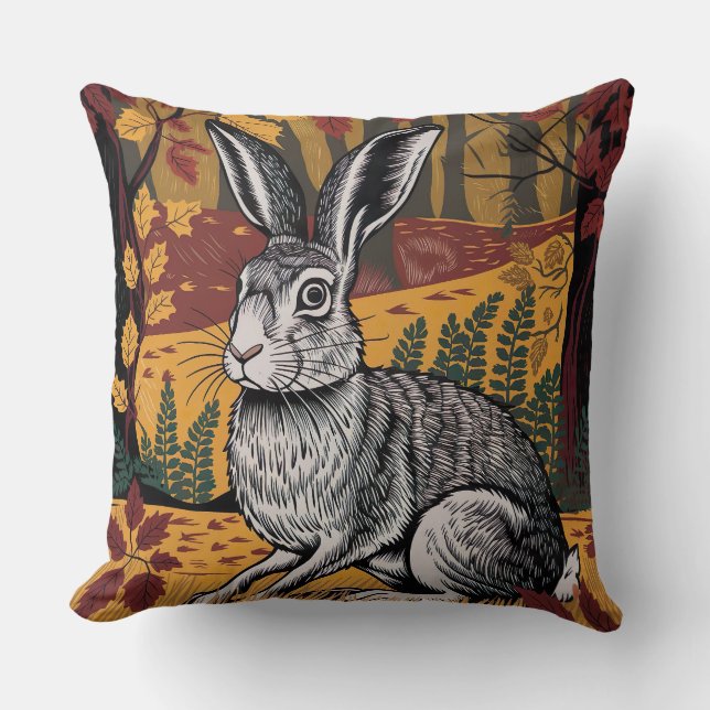 Elegant Rabbit in Autumn Forest Cushion (Front)