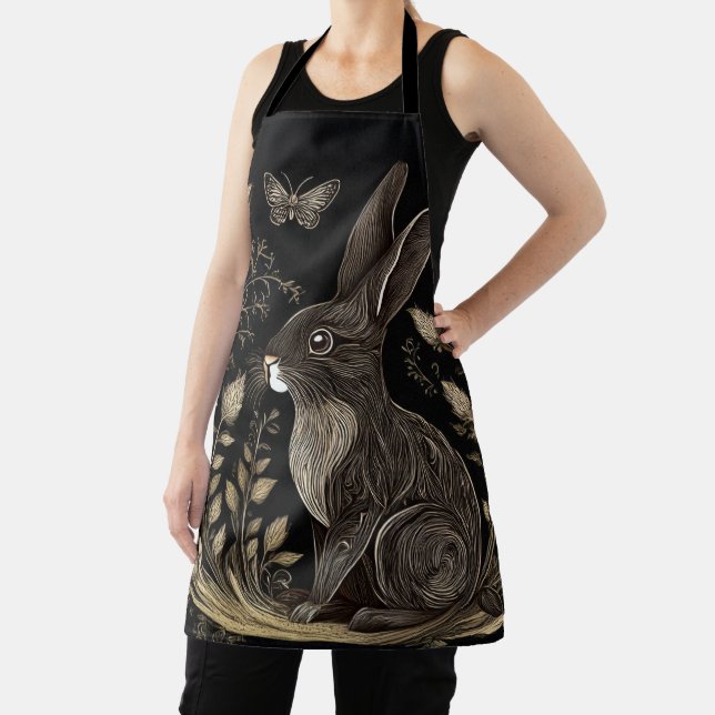 Elegant Rabbit in Black and Beige Apron (Insitu)