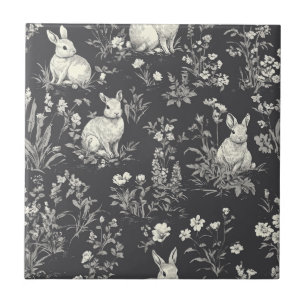 Elegant Rabbit Toile Floral Vintage Pattern (3) Tile