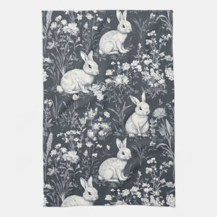 Elegant Rabbit Toile Floral Vintage Pattern (5) Tea Towel