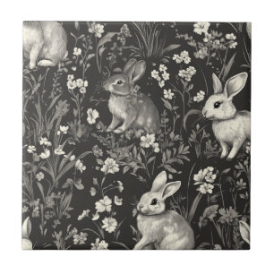 Elegant Rabbit Toile Floral Vintage Pattern (7) Tile