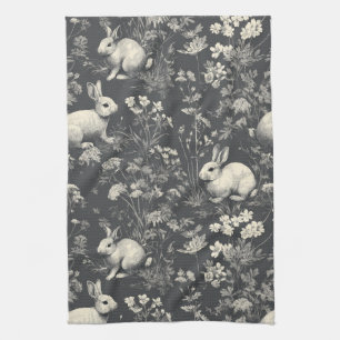 Elegant Rabbit Toile Floral Vintage Pattern (8) Tea Towel