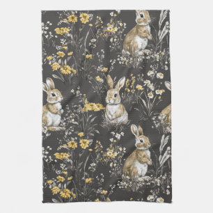 Elegant Rabbit Toile Floral Vintage Pattern (9) Tea Towel