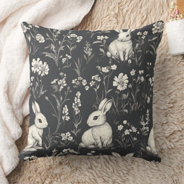 Elegant Rabbit Toile Floral Vintage Pattern Cushion (Blanket)