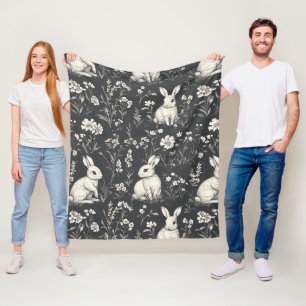 Elegant Rabbit Toile Floral Vintage Pattern Fleece Blanket