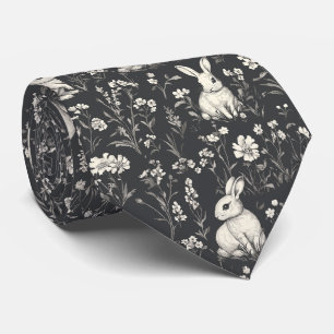 Elegant Rabbit Toile Floral Vintage Pattern Tie