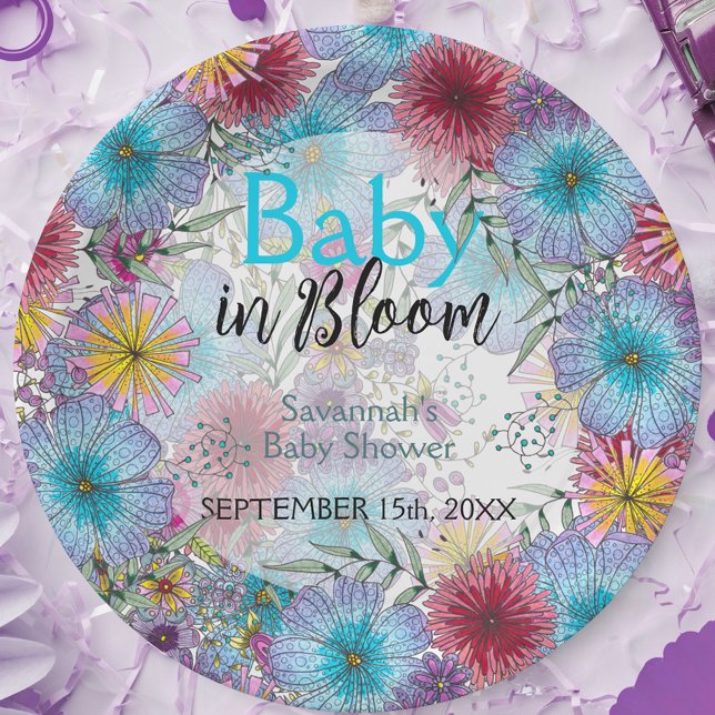 Elegant Radiant Bohemian Flowers Baby in Bloom  Paper Plate (Creator Uploaded)