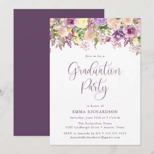 Elegant Radiant Purple Floral Graduation Party Invitation