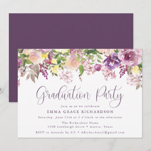 Elegant Radiant Purple Floral Graduation Party Invitation