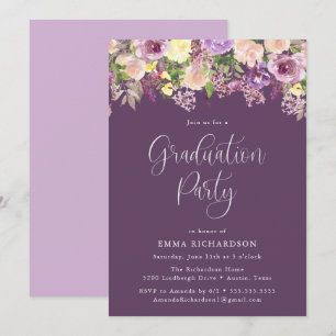 Elegant Radiant Purple Floral Graduation Party Invitation