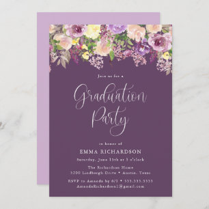 Elegant Radiant Purple Floral Graduation Party Invitation