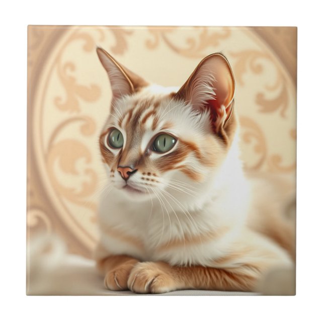 Elegant Ragdoll Cat in Art Nouveau Tile (Front)