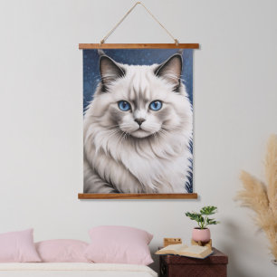 Elegant Ragdoll Cat Portrait Artwork Blue Eyes Hanging Tapestry