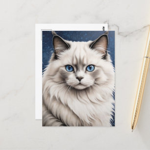 Elegant Ragdoll Cat Portrait Artwork Blue Eyes  Postcard