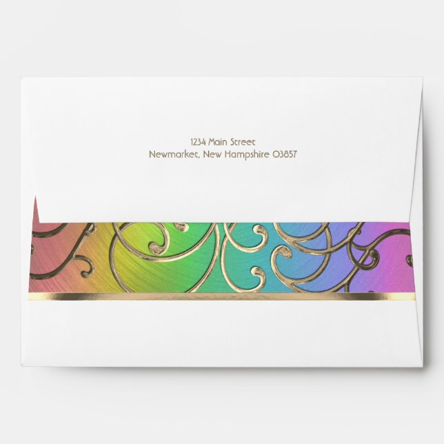 Elegant Rainbow and Gold Filigree Envelope (Back (Top Flap))