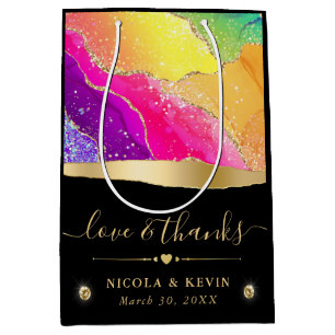 Elegant Rainbow and Gold Glitter Agate Wedding Medium Gift Bag