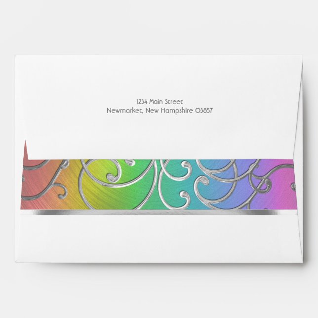 Elegant Rainbow and Silver Filigree Envelope (Back (Top Flap))