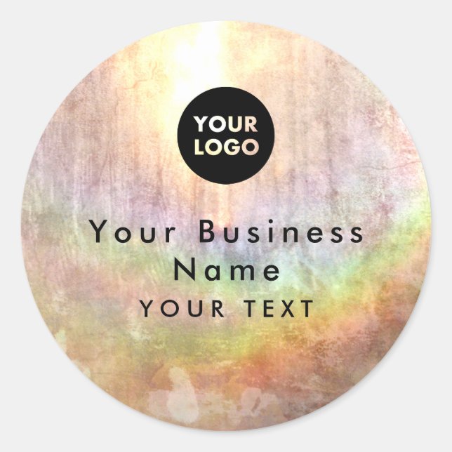 Elegant Rainbow Beige Tan Business Logo Classic Round Sticker (Front)