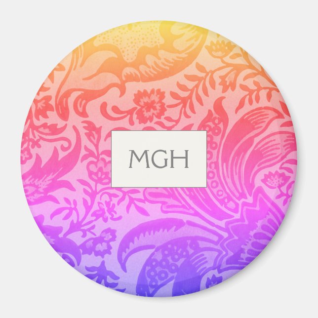 Elegant Rainbow Botanical Monogram Magnet (Front)