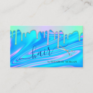 Elegant Rainbow Drips Scissors Holographic Hair Business Card
