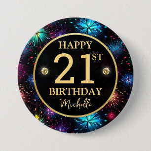 Elegant Rainbow Fireworks 21st birthday 7.5 Cm Round Badge