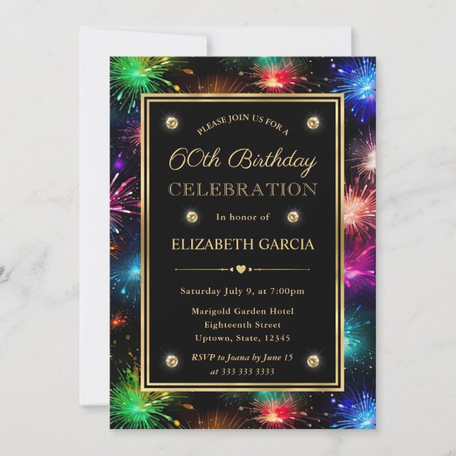 Elegant Rainbow Fireworks Frame 60th Birthday Invitation (Front)