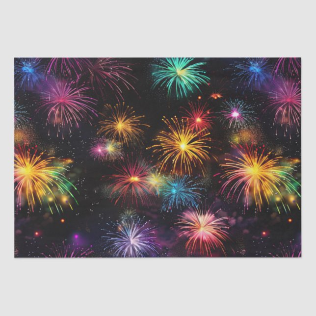 Elegant Rainbow Fireworks on Black Background Tissue Paper (Front)