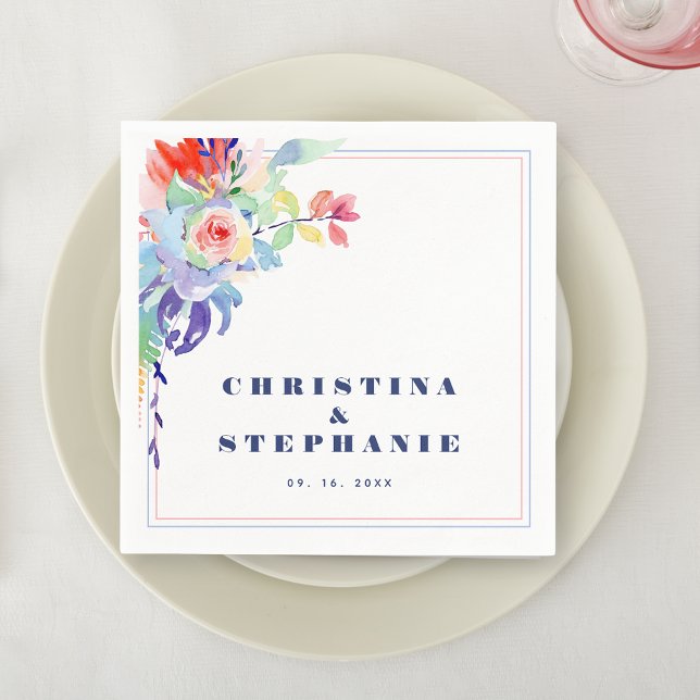 Elegant Rainbow Floral LGBTQ Wedding Napkin (Creator Uploaded)