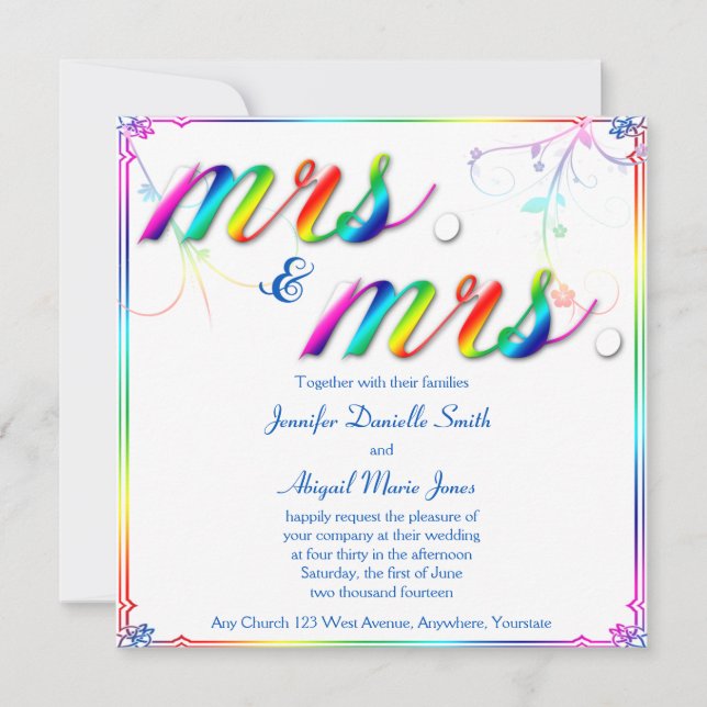 Elegant Rainbow Floral Mrs. Wedding Invitation (Front)