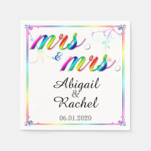Elegant Rainbow Floral Mrs Wedding Napkin