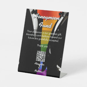 Elegant Rainbow Gay Men Wedding Honeymoon Fund Pedestal Sign