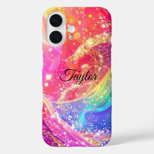 Elegant Rainbow Glam & Glitter Personalised  iPhone 16 Case