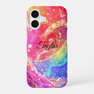 Elegant Rainbow Glam & Glitter Personalised  iPhone 16 Case