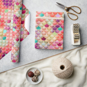 Elegant Rainbow Glitter & Foil Mermaid Scales Wrapping Paper
