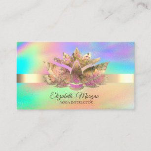 Elegant Rainbow Holographic,Gold Lotus  Business Card