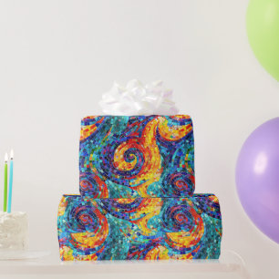 Elegant Rainbow Jewel Tone Mosaic Glass Pattern Wrapping Paper