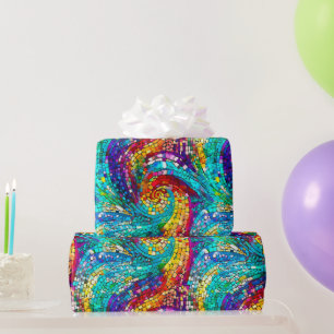 Elegant Rainbow Jewel Tone Mosaic Glass Pattern Wrapping Paper
