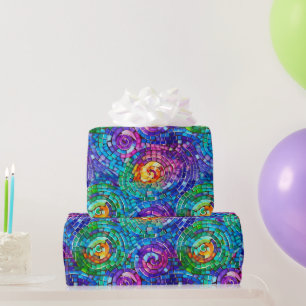 Elegant Rainbow Jewel Tone Mosaic Glass Pattern Wrapping Paper