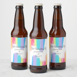 Elegant Rainbow LGBTQ Wedding Personalised Beer Bottle Label