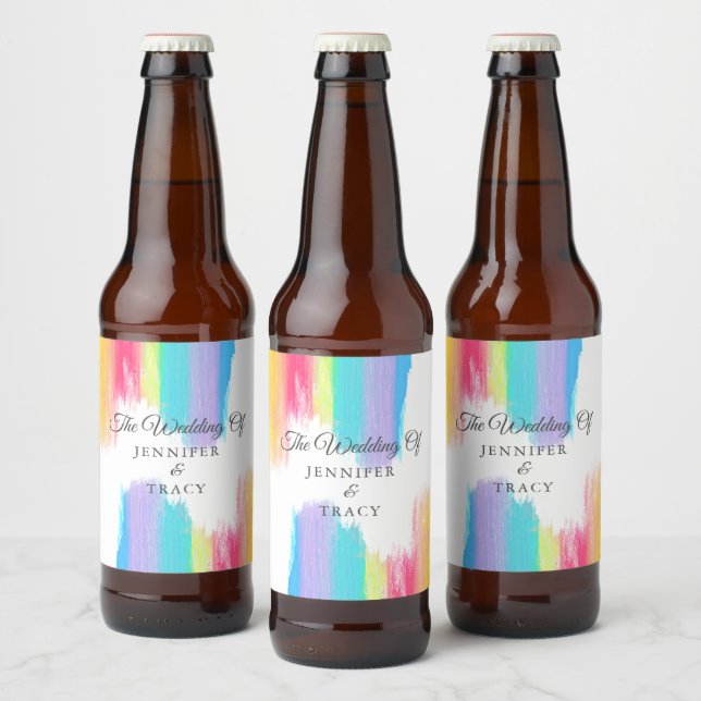 Elegant Rainbow LGBTQ Wedding Personalised Beer Bottle Label (Bottles)