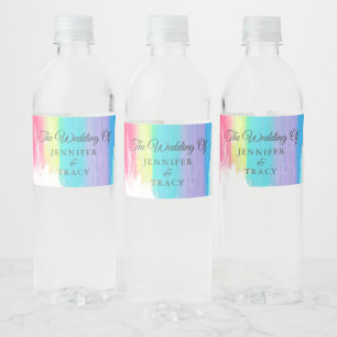 Elegant Rainbow LGBTQ Wedding Personalised Mini Water Bottle Label