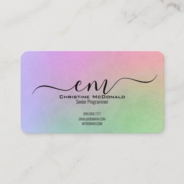 Elegant Rainbow Monogram Business Cards - Rounded  (Front)