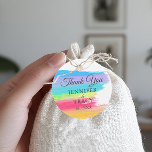 Elegant Rainbow Monogram LGBTQ Wedding Thank You Favour Tags