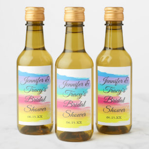 Elegant Rainbow Personalised Bridal Shower Mini Wine Label