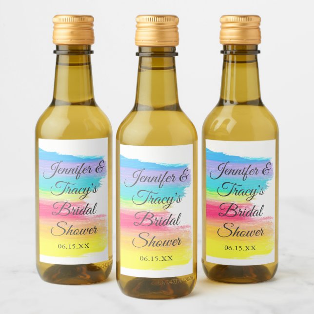 Elegant Rainbow Personalised Bridal Shower Mini Wine Label (Bottles)
