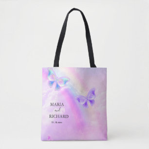 Elegant Rainbow Pink and Blue Butterfly Wedding Tote Bag