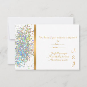 ELEGANT RAINBOW SPARKLE  GOLD CUSTOM RSVP CARD