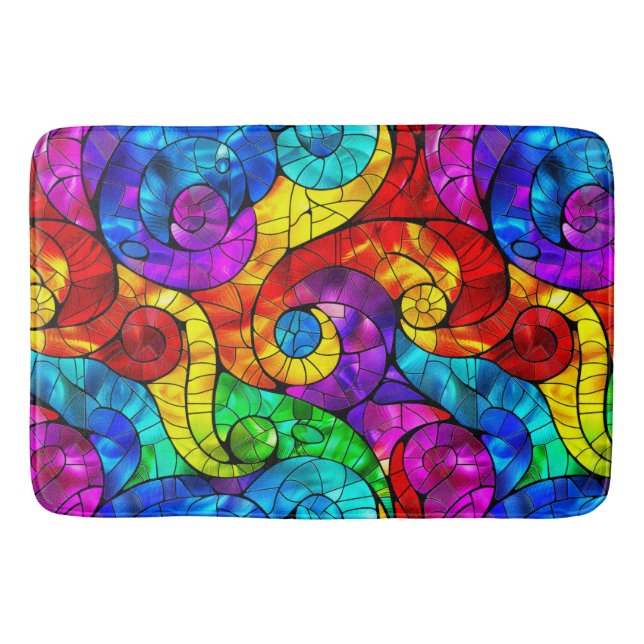 Elegant Rainbow Stained Glass Pattern Bath Mat (Front)