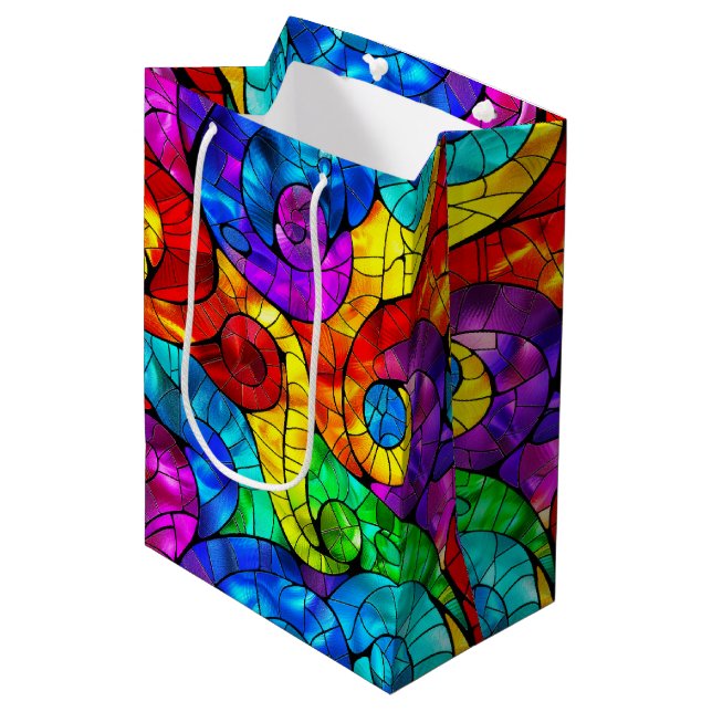 Elegant Rainbow Stained Glass Pattern Medium Gift Bag (Front Angled)